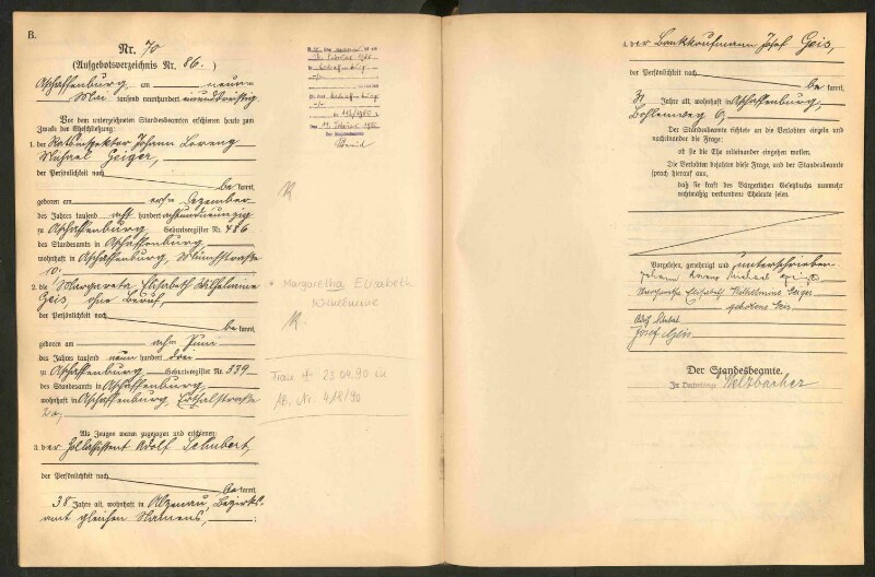 Standesamtsbuch der Stadt Aschaffenburg: Eheschließungen 252/1930 - 130/1931
