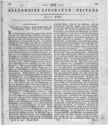 Betrachtungen über den Protestantismus. Heidelberg: Winter 1826