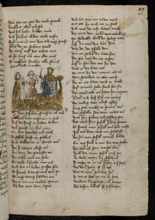 Edelmann mit Messer, neidischer Mann, geiziger Mann; (Von dem neidischen und dem geizigen Mann, Kapitel LXXXVIII nach Pfeiffer)