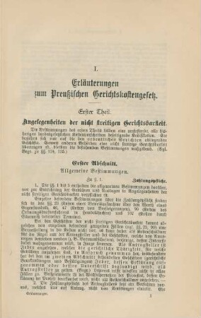 I. Erläuterungen zum Preußischen Gerichtskostengesetz.