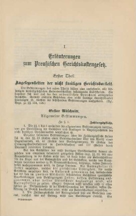 I. Erläuterungen zum Preußischen Gerichtskostengesetz.