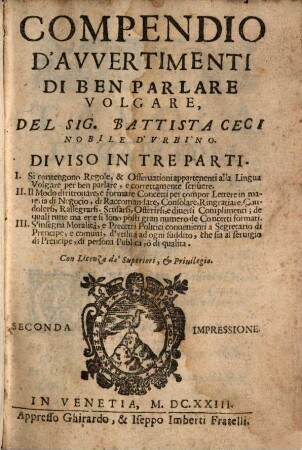 Compendio d'Avvertimenti di ben parlare volgare