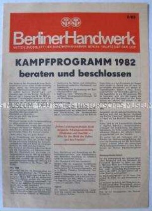 Mitteilungsblatt der Handwerkskammer Berlin mit dem Kampfprogramm für das Jahr 1982