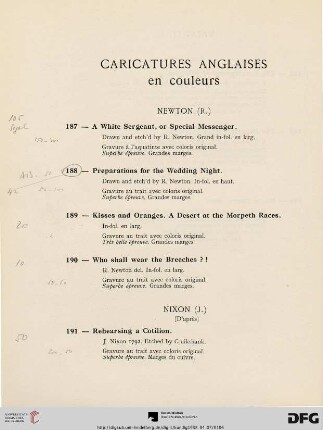 Caricatures Anglaises en couleurs (Nr. 187-201)