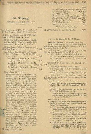 89. Sitzung. Mittwoch den 3. Dezember 1919
