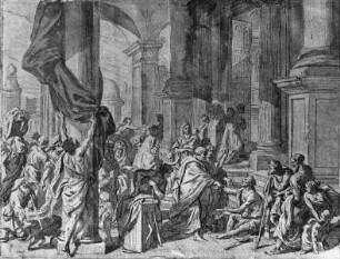Petrus und Johannes an der Tempelpforte einen Krüppel heilend