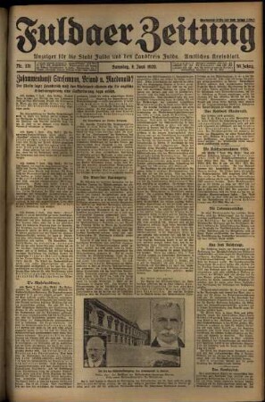 Erste Ausgabe vom Samstag, den 08. Juni 1929.