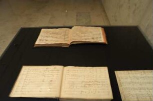 Ausstellungsvitrine mit Partituren