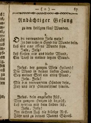Andächtiger Gesang zu den heiligen fünf Wunden.
