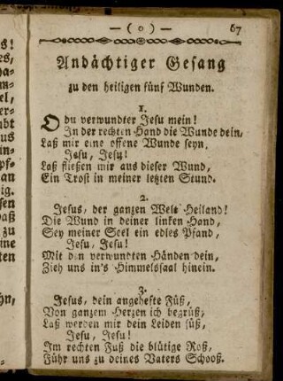 Andächtiger Gesang zu den heiligen fünf Wunden.