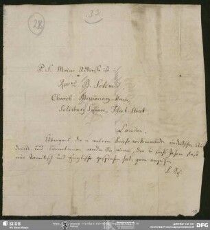 Eigenh. Brief von Bernhard Schmid an August Wilhelm von Schlegel, London, ohne Datumsangabe