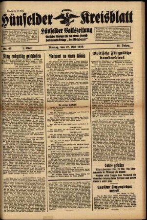 Erste Ausgabe vom Montag, den 27. Mai 1940.