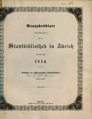 Neujahrsblatt : auf das Jahr ... 1856