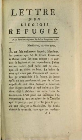 Observations amicales adressées aux Liégeois