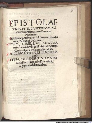 Epistolae trium illustrium virorum ad Hermannum Comitem Nuenarium