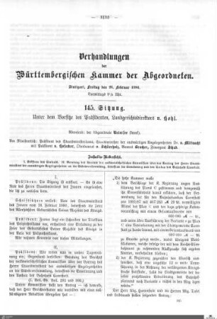 145. Sitzung, Stuttgart, 26.2.1886