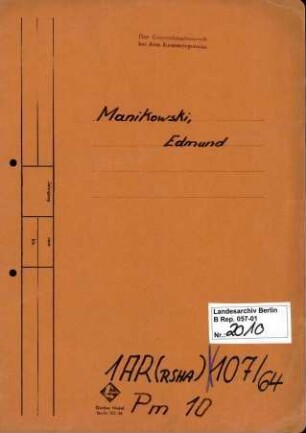 Personenheft Edmund Manikowski (*03.05.1914), SS-Obersturmführer