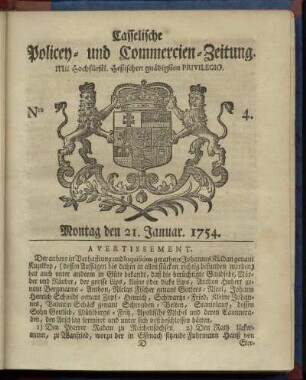 Nro. 4, Montag den 21. Januar 1754