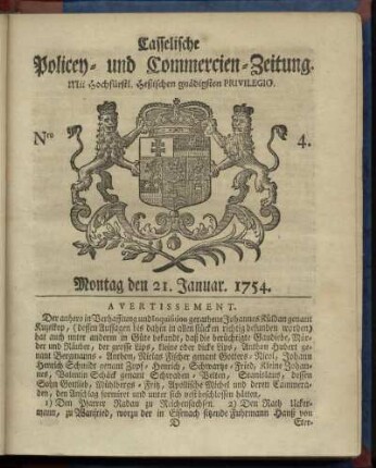 Nro. 4, Montag den 21. Januar 1754