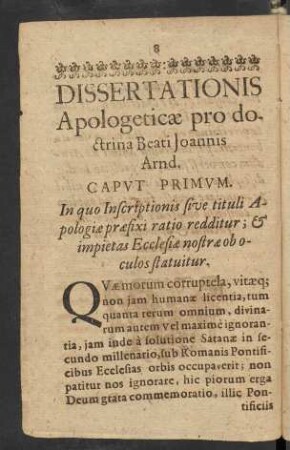 Dissertationis Apologeticae pro doctrina Beati Joannis Arnd.