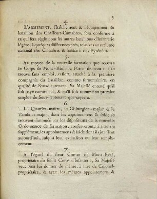 Ordonnance du roi, portant réforme du corps d'infanterie de Mont-Réal, & reconstitution de ce corps en un bataillon d'infanterie légère, qui portera le nom de Chasseurs-Cantabres : Du 17 Mars 1788