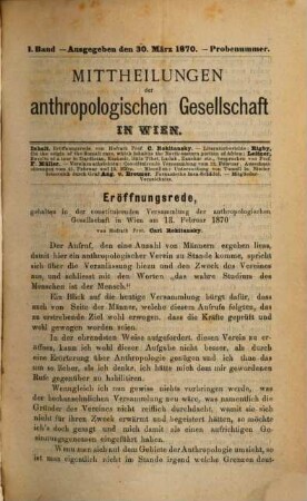 Mitteilungen der Anthropologischen Gesellschaft in Wien : MAG. 1, 1. 1871