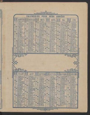 Calendrier Pour Deux Années
