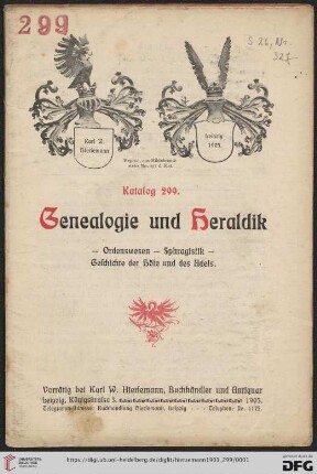 Nr. 299: Katalog: Genealogie und Heraldik : Ordenswesen, Sphragistik, Geschichte der Höfe und des Adels