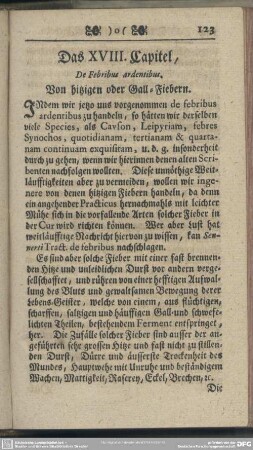 Das XVIII. Capitel, Von hitzigen oder Gall-Fiebern