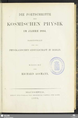50.1894(1895): Die Fortschritte der Physik : dargest. von d. Physikalischen Gesellschaft zu Berlin
