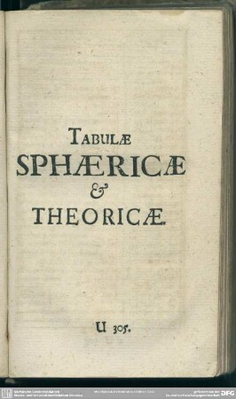 Tabule Sphaericae & Theoricae