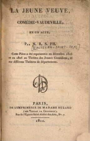La jeune veuve : Comédie-vaudeville en un acte