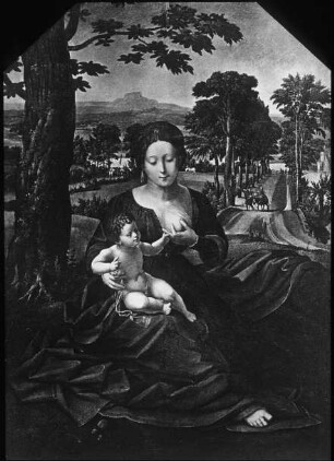 Brügge, Madonna in der Landschaft, im Hintergrund Flucht nach Ägypten, Besitz der Grafen d'Ursel; Massys, Jan, Meister der weiblichen Halbfiguren