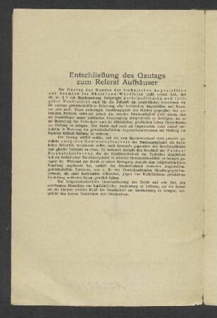 Entschließung des Gautags zum Referat Aufhäuser