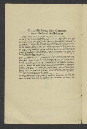 Entschließung des Gautags zum Referat Aufhäuser
