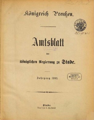 Amtsblatt für den Regierungsbezirk Stade. 1893