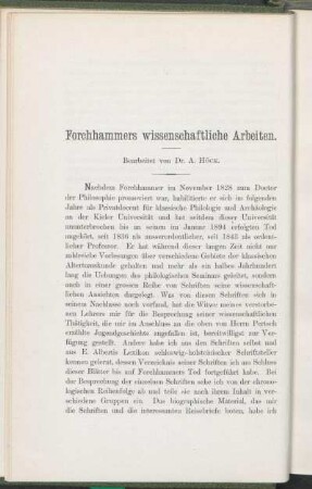 Forchhammers wissenschaftliche Arbeiten. Bearbeitet von Dr. A. Höck.