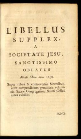Libellus supplex, a Societate Jesu, sanctissimo oblatus