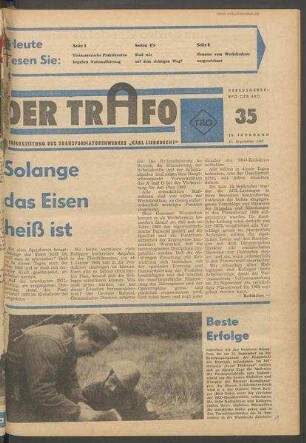 TRO-Betriebszeitung 'Der Trafo'; Nr. 35/1967 (13. September 1967)