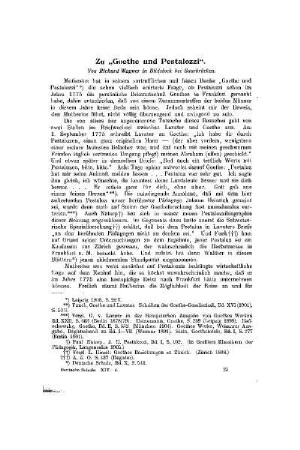 Zu "Goethe und Pestalozzi"