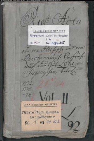 Rechtsstreit zwischen der Nassau-Siegenschen Lehnskanzlei einerseits und der Freifrau Albertina Lucretia von Reichmann, geborene von Oberg, zu Heistern und deren Erben andererseits vor dem Reichskammergericht wegen der Sukzession der zum Haus Heistern gehörenden Feudal- und Allodialerbschaft Lohe, Band 2