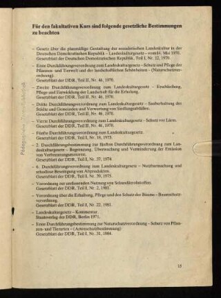 Für den fakultativen Kurs sind folgende gesetzliche Bestimmnugen zu beachten