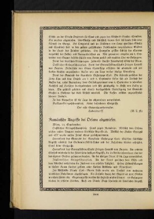 Rumänische Angriffe bei Orsova abgewiesen.