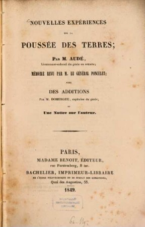 Nouvelles expériences sur la poussée des terres