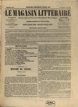 Le magasin littéraire : littérature, histoire, sciences, beaux-arts, mémoires, moers, voyages, .... 1845 = Jg. 4, Nr. 43 - 48 = Jan. - Juni