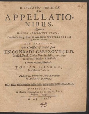 Disputatio Iuridica De Appellationibus