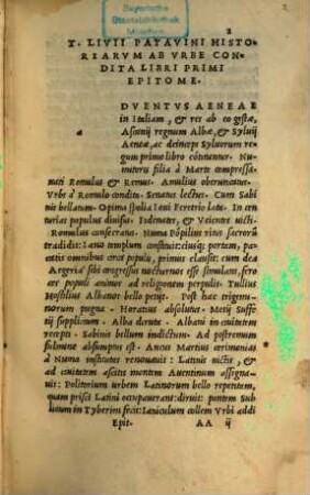 Titi Livii Patavini Decadvm Epitomae : Lvcivs Florvs