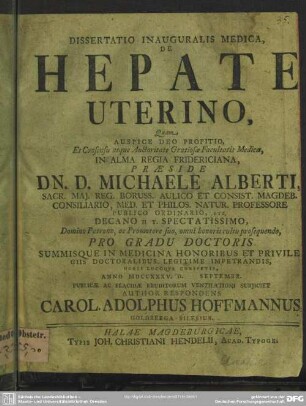 Dissertatio Inauguralis Medica De Hepate Uterino