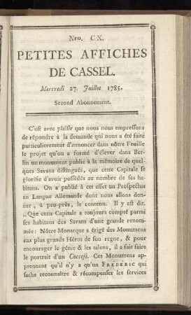 No CX (Mercredi 27. Juillet 1785)