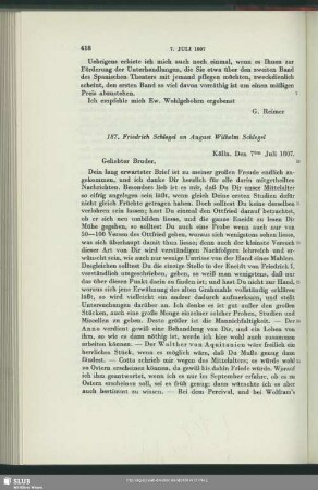 Friedrich von Schlegel an August Wilhelm von Schlegel, Köln, 07.07.1807